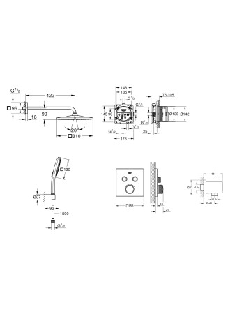 Душова система прихованого монтажу з термостатом Grohe Grohtherm SmartControl UA26405SC1