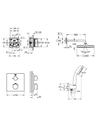 Душова система прихованого монтажу з термостатом Grohe Grohtherm New Tempesta 250 UA26415SC0