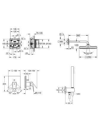 Душова система прихованого монтажу зі змішувачем Grohe Eurocube New Tempesta 250 UA26415SC3