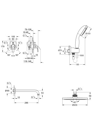 Душова система прихованого монтажу зі змішувачем Grohe BauCurve UA290430UR