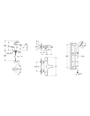 Комплект змішувачів для ванної кімнати з термостатом Grohe Eurosmart New UA34101TM0