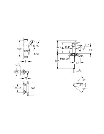 Комплект змішувачів для ванної кімнати з термостатом Grohe BauEdge New UA34105TS0