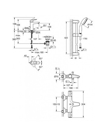 Комплект змішувачів для ванної кімнати з термостатом Grohe BauLoop New UA34550TM0