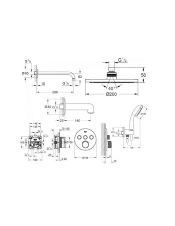Душова система прихованого монтажу з термостатом Grohe Grohtherm SmartControl UA3461402L