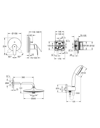 Душова система прихованого монтажу зі змішувачем Grohe Grohtherm SmartControl UA34614SC4