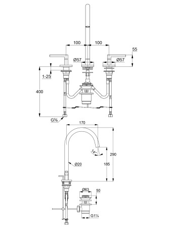 Змішувач для раковини KLUDI NOVA FONTE Puristic на 3 отвори, 201430515