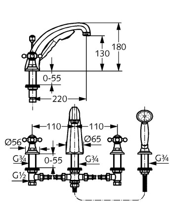 Змішувач для ванни KLUDI 1926, DN 15 на 4 отвори, 515240520