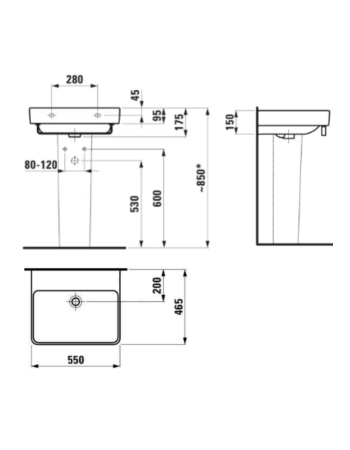 Підвісна раковина Laufen Pro S з переливом без отвору для змішувача H8109620001091