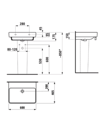 Підвісна раковина Laufen Pro S з переливом без отвору для змішувача H8109630001091