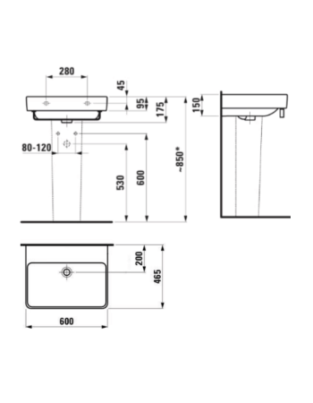 Підвісна раковина Laufen Pro S з переливом без отвору для змішувача H8109630001421