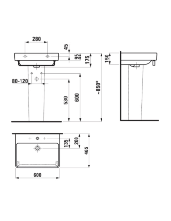 Підвісна раковина Laufen Pro S з отвором для змішувача і переливом H8109630001561