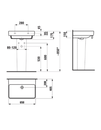Підвісна раковина Laufen Pro S з переливом без отвору для змішувача H8109640001091