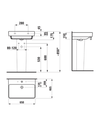 Підвісна раковина Laufen Pro S з отвором для змішувача і переливом H8109640001561
