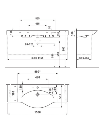 Раковина Laufen Palace з отвором для змішувача і переливом H8117060001471
