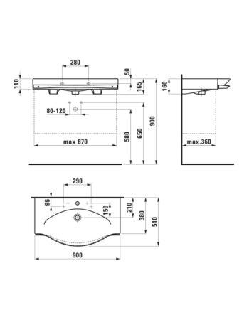 Раковина Laufen Palace з отвором для змішувача і переливом і тримачем для рушника H8127020001041