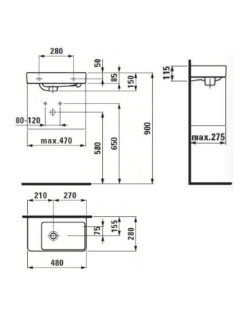 Асиметрична раковина Laufen Pro S з отвором для змішувача і переливом H8159550001091
