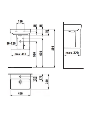 Підвісна раковина Laufen Pro S з отвором для змішувача і переливом H8159610001041