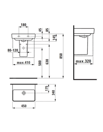 Підвісна раковина Laufen Pro S з переливом без отвору для змішувача H8159610001091