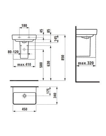 Підвісна раковина Laufen Pro S з переливом без отвору для змішувача H8159610001421