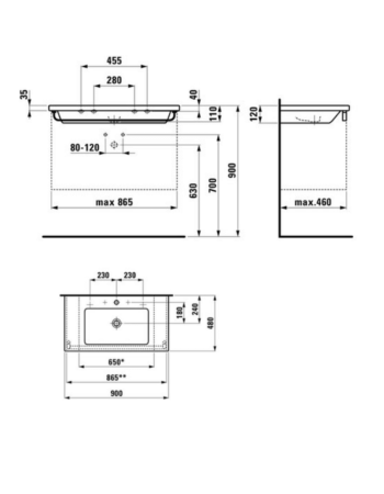 Врізна раковина Laufen Living Square з отвором для змішувача і переливом H8164330001041