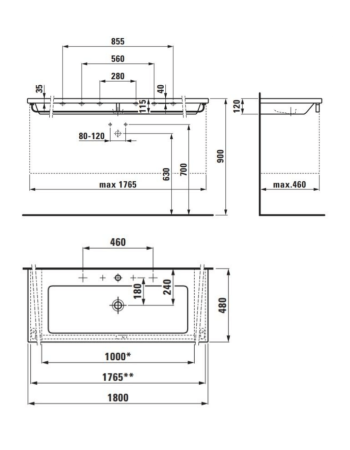 Врізна раковина Laufen Living Square з отвором для змішувача і переливом H8164380001041