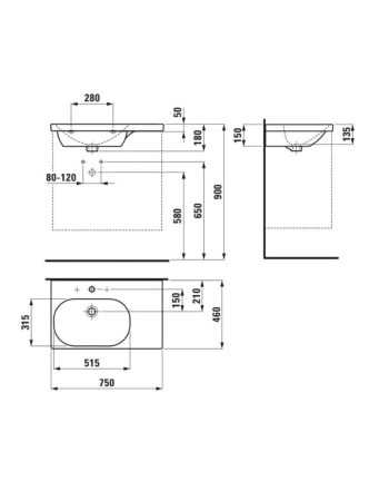 Раковина Laufen Lua з отвором для змішувача і полицею H8170860001111
