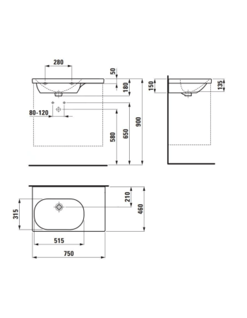 Раковина Laufen Lua без отвору для змішувача і полицею H8170860001121