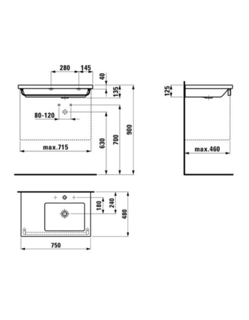Асиметрична раковина Laufen Living Square з отвором для змішувача і переливом і полицею H8174390001041