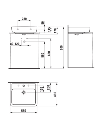 Раковина Laufen Pro A з отвором для змішувача і переливом H8179510001041