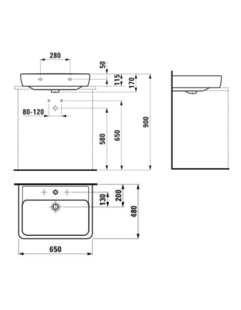 Раковина Laufen Pro A з отвором для змішувача і переливом H8179530001041