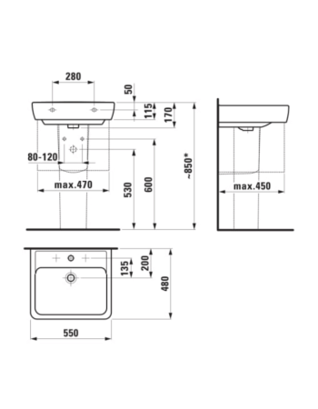 Раковина Laufen Pro A з отвором для змішувача і переливом H8189510001041
