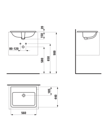 Раковина Laufen Pro S з переливом без отвору для змішувача H8189630001091