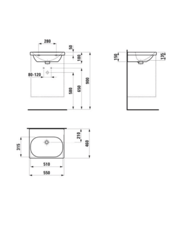 Раковина Laufen Lua з переливом без отвору для змішувача H8100820001091