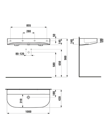 Підвісна раковина Laufen Sonar SaphirKeramik з переливом без отвору для змішувача H8103477571091