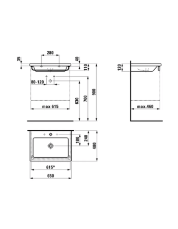 Врізна раковина Laufen Living Square з переливом без отвору для змішувача H8164320001091