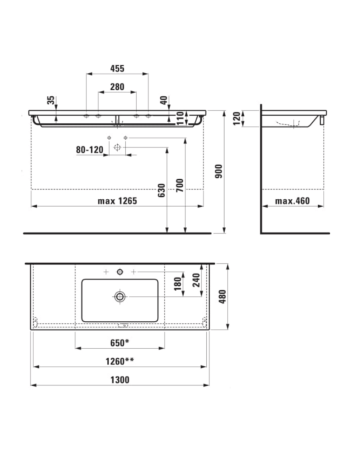 Врізна раковина Laufen Living Square з переливом без отвору для змішувача H8164350001091