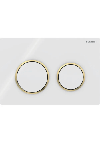 Клавіша змиву Geberit Omega20 для подвійного змиву, Round, 115.085.KK.1, біла/позолота Клавіша змиву Geberit Omega20 для подвійного змиву, Round, 115.085.KK.1, біла/позолота