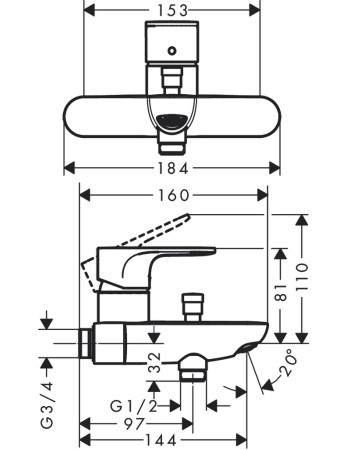 Змішувач для ванни hansgrohe Rebris S, 72442000